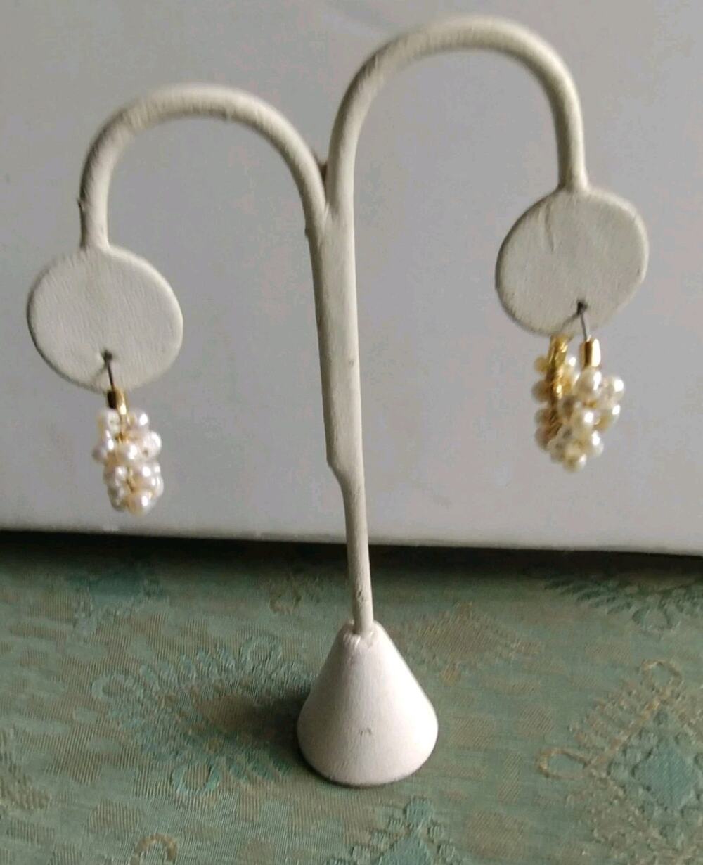 Gold Tone Woven Freshwater Pearl Dangles Huggie Hoop Earrings New